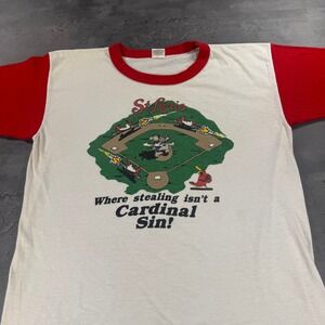 Vintage 80s St Louis Cardinals Shirt Large Ringer Thin Soft Cartoon Baseball Tee
